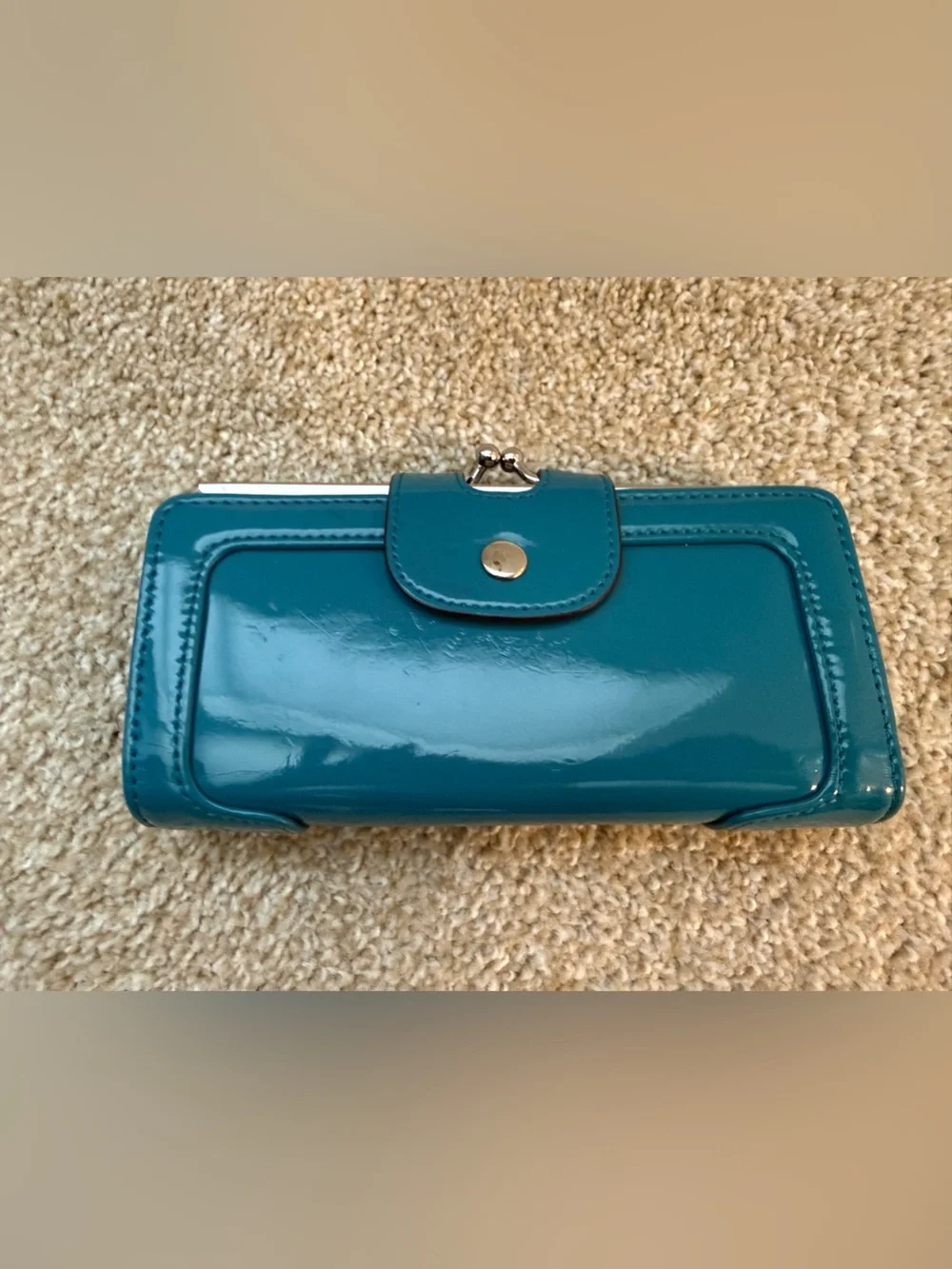Harrods Glossy Teal Patent Leather Wallet